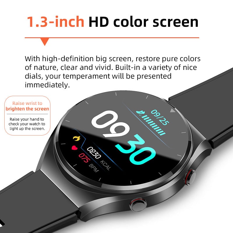 Bloeddruk-smartwatch met hartslagmeter, ronde wijzerplaat, gezondheidsregistratie, verstelbaar, ECG