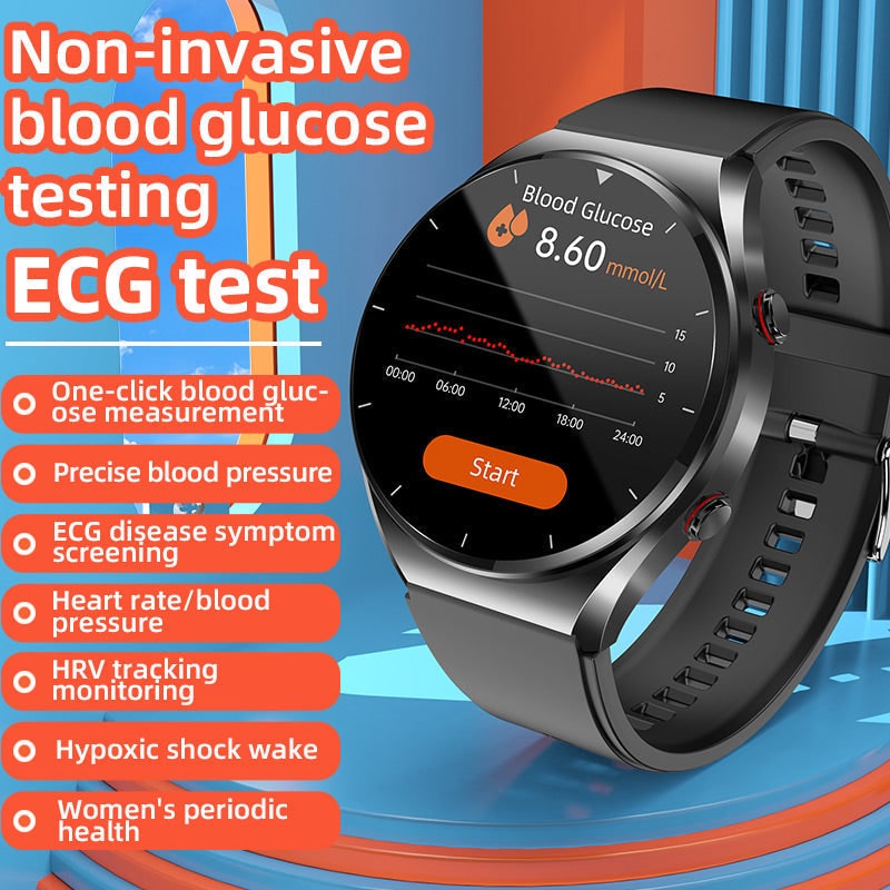Bloeddruk-smartwatch met hartslagmeter, ronde wijzerplaat, gezondheidsregistratie, verstelbaar, ECG
