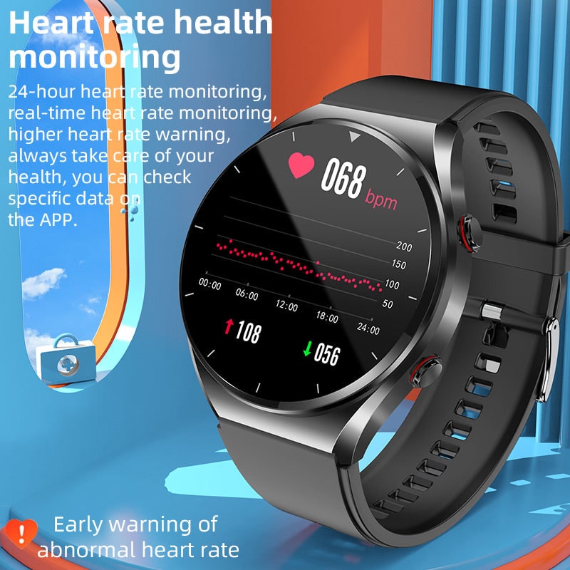Bloeddruk-smartwatch met hartslagmeter, ronde wijzerplaat, gezondheidsregistratie, verstelbaar, ECG
