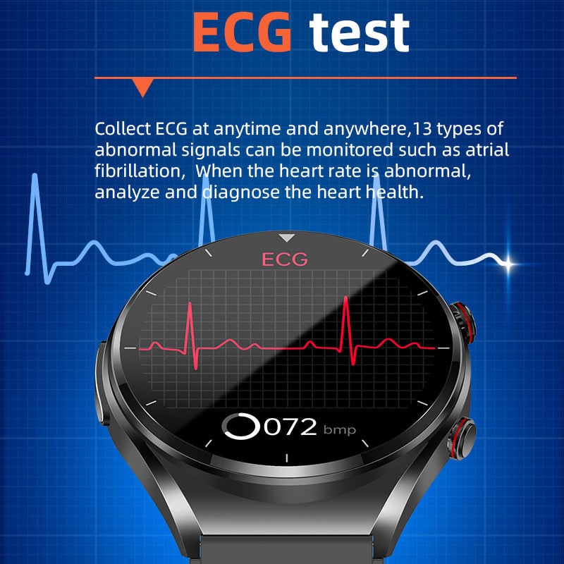 Bloeddruk-smartwatch met hartslagmeter, ronde wijzerplaat, gezondheidsregistratie, verstelbaar, ECG