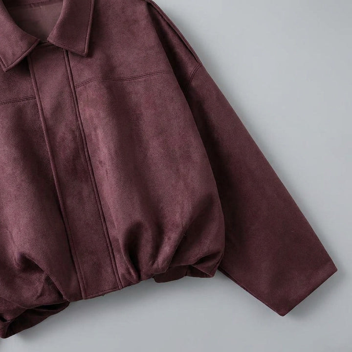 Dames Suède Bomberjack Cropped met Getailleerde Pasvorm
