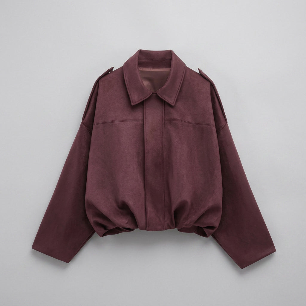 Dames Suède Bomberjack Cropped met Getailleerde Pasvorm