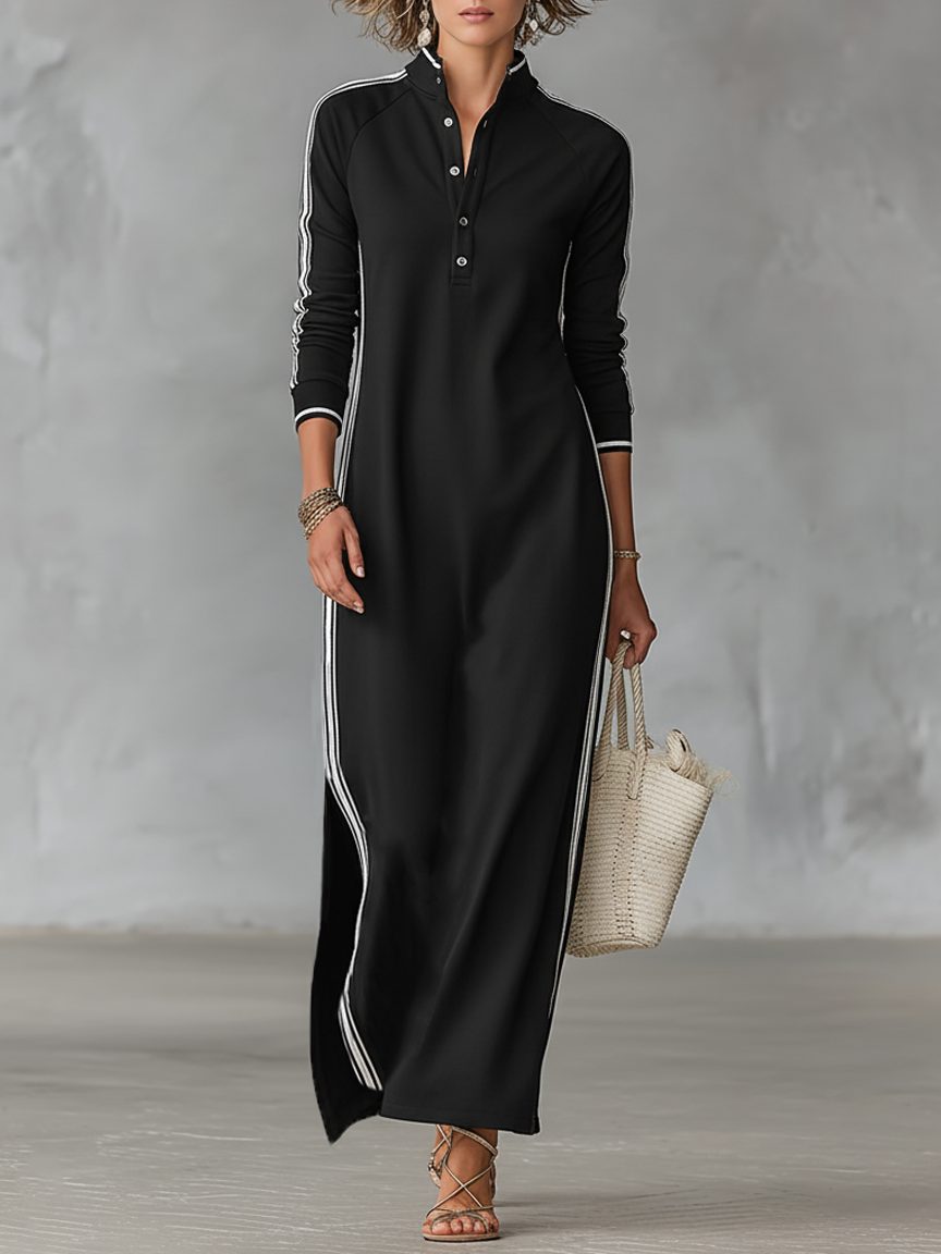 Maxi-sweaterjurk met overhemdkraag voor dames