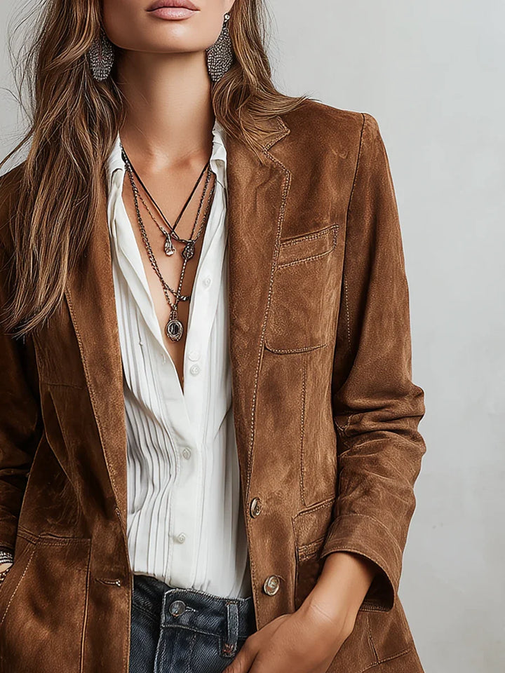 Suède blazer met knopensluiting