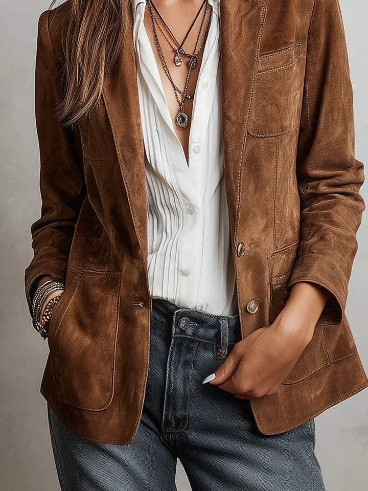 Suède blazer met knopensluiting