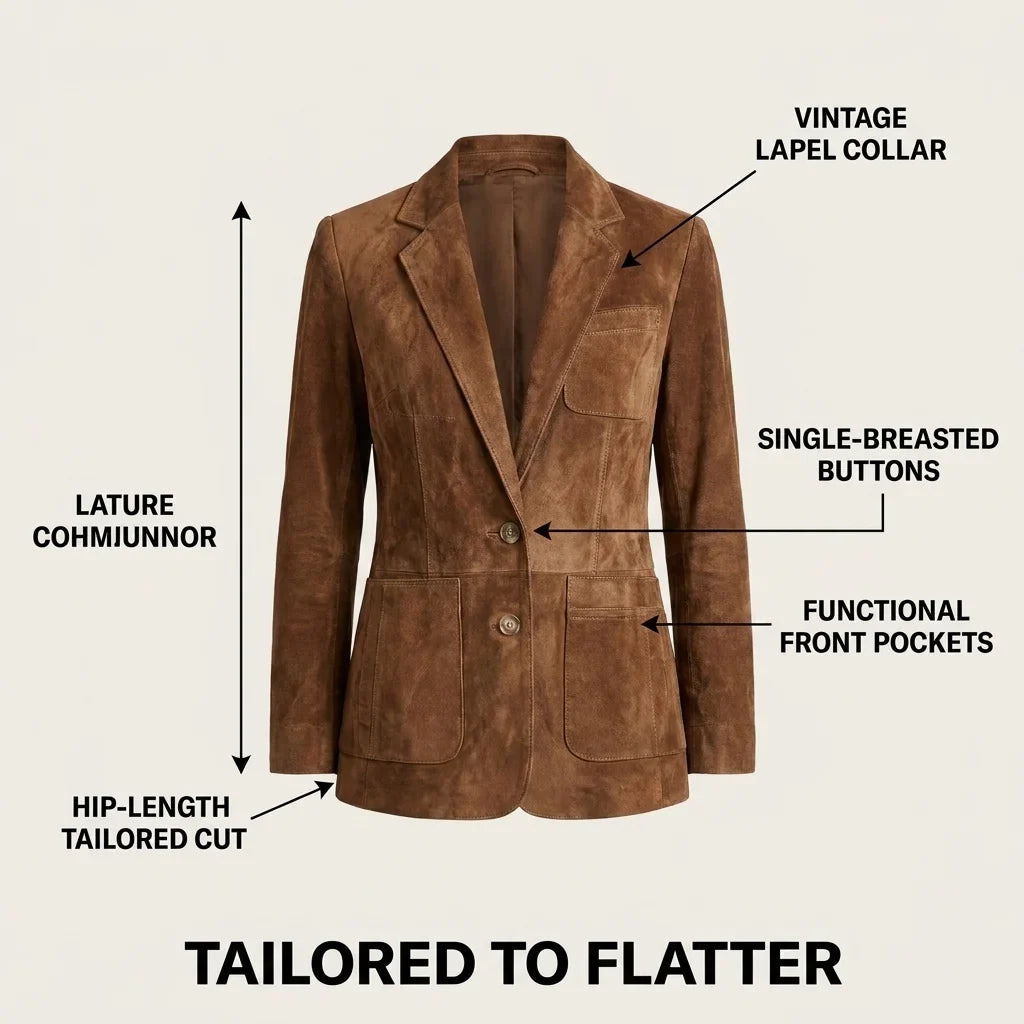 Suède blazer met knopensluiting