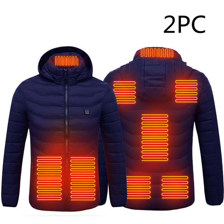 Lichte verwarmde herenjas met capuchon en 8 warmtezones