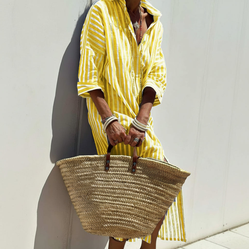 Striped Shirt Dress With Belt Fashion Half-sleeved Lapel Button Cardigan Dresses Women's Clothing