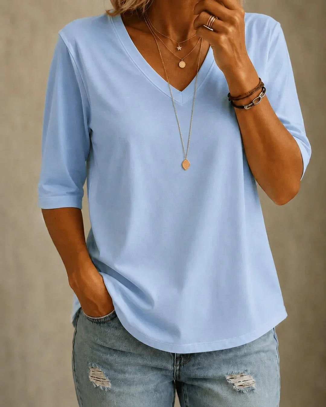Klassiek T-shirt met V-hals en korte mouwen