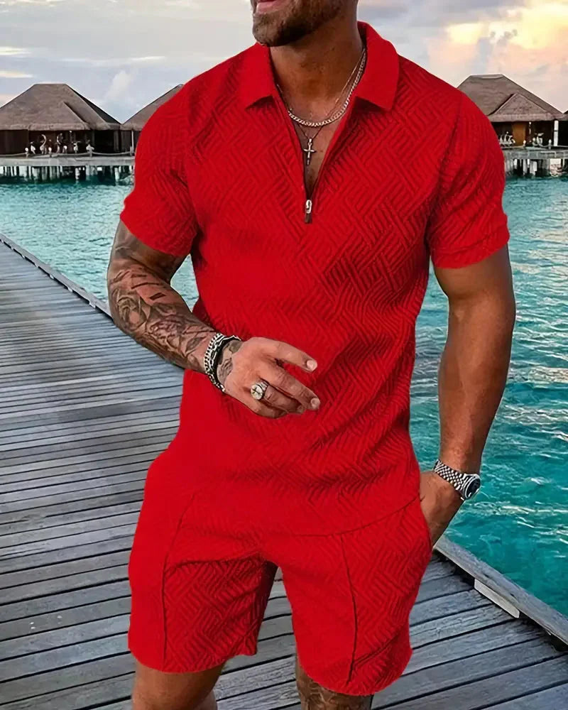 Casual zomertrainingspak met ritskraag