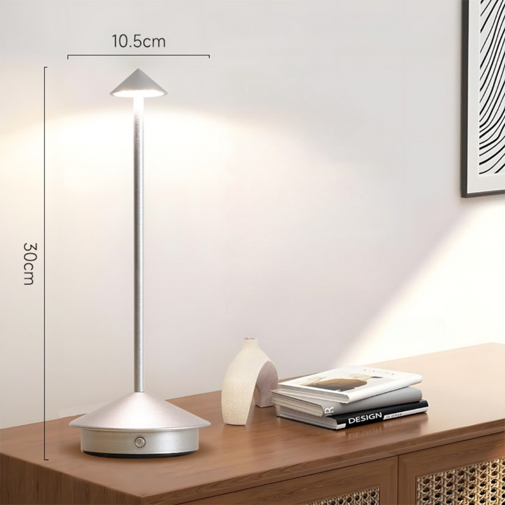Snoerloze tafellamp met oplaadbare batterij, draagbare LED-verlichting met conische kap