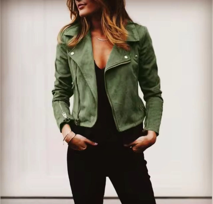 Suède cropped jasje met reverskraag voor dames