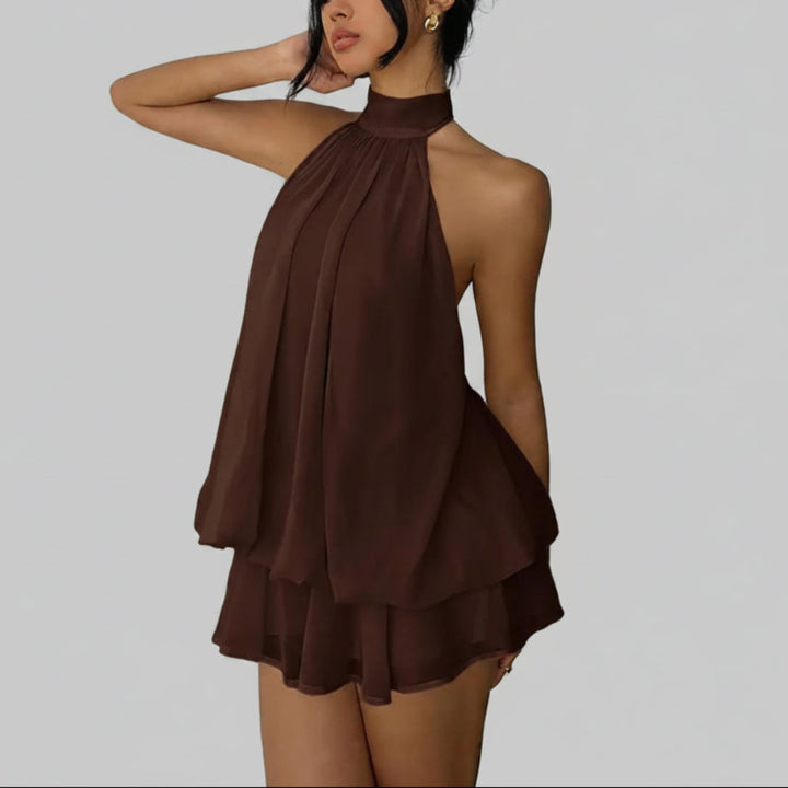 Chiffon Halter Tea Length Dress Sassy Skirt