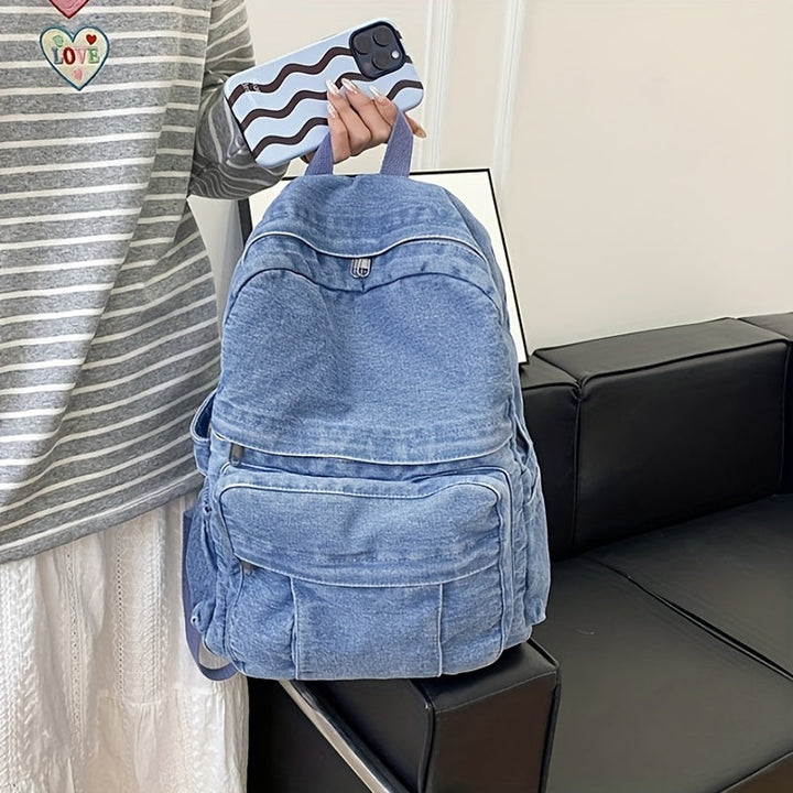 Casual Denim Rugzak – Trendy en Veelzijdige Reistas voor Mannen en Vrouwen