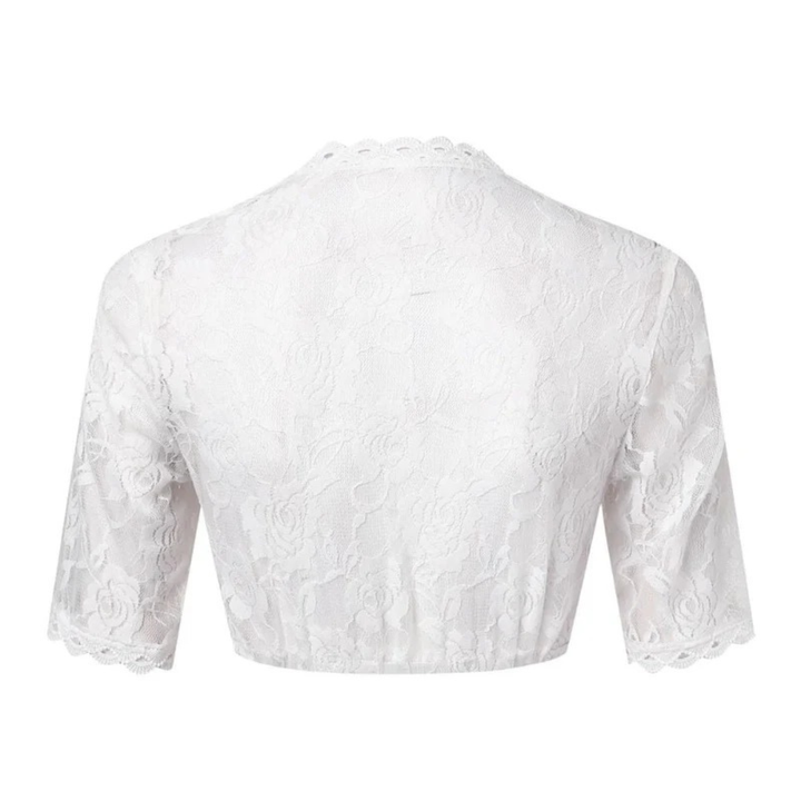 Dames dirndl crop top met bloemenkant en diepe V-hals