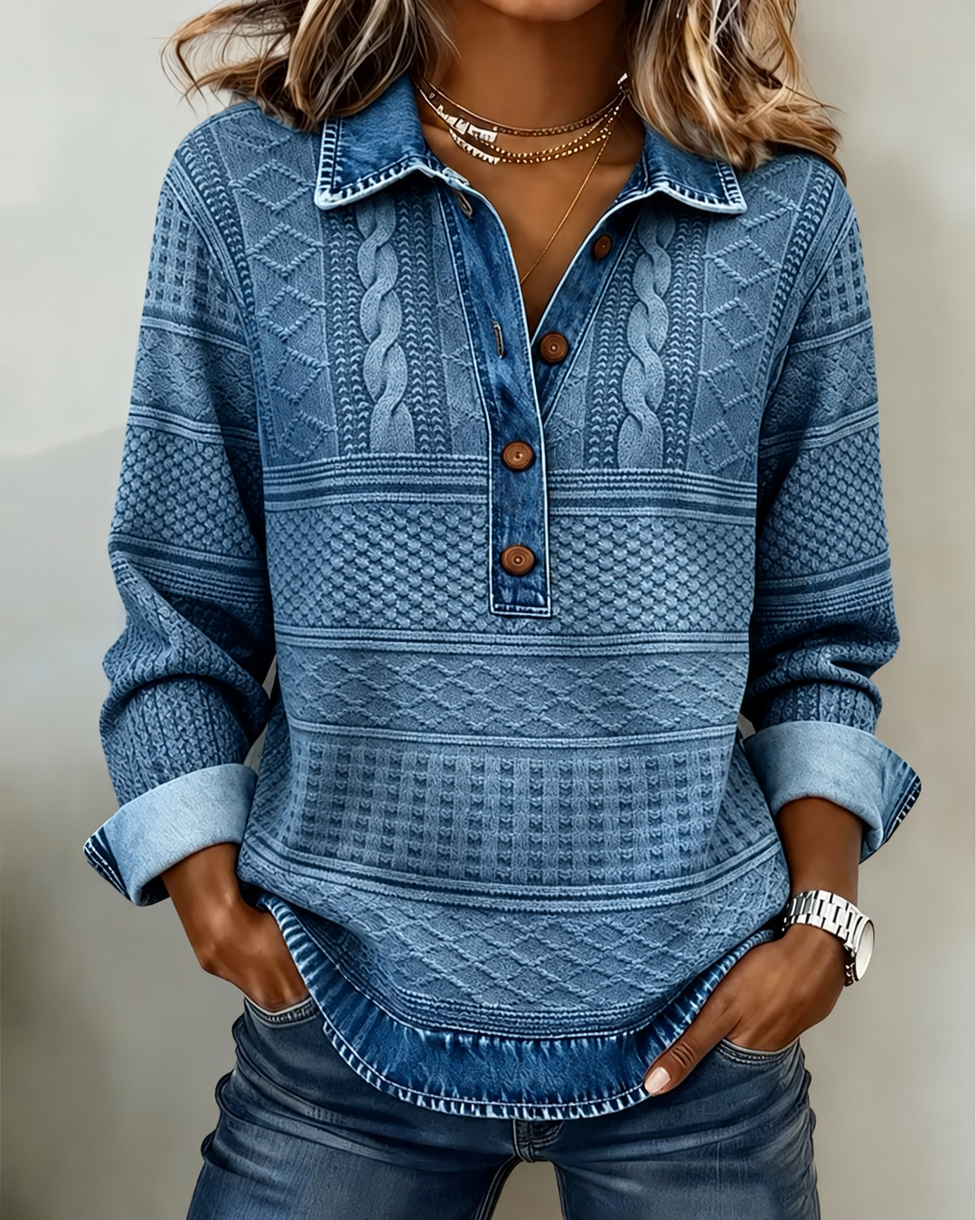 Dames Oversized Sweatshirt – Met Halve Knopen en Kraag, Geschikt voor Casual Gebruik