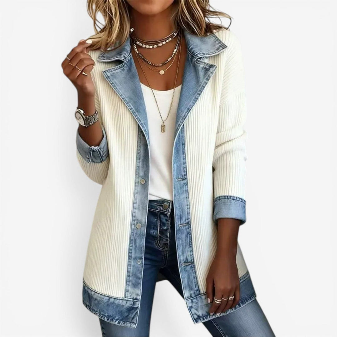 Denim vest-jasje met reverskraag en knopen voor dames