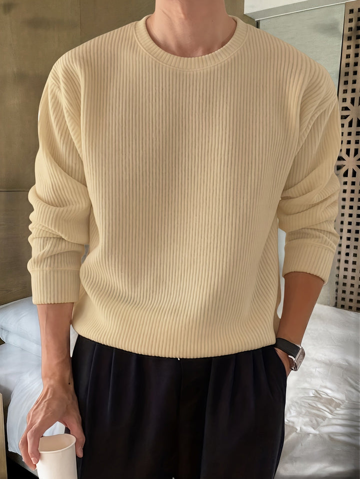 Heren Ribgebreide Crew-Neck Trui met Losse Pasvorm