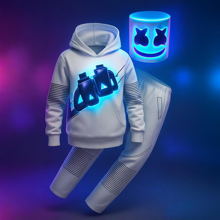 DJ-kostuum met LED-masker en oplichtende borstprint voor kinderen, discjockey