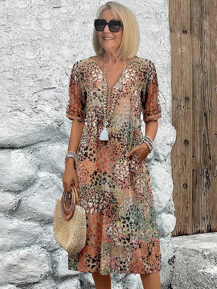 Midi-jurk met bloemenprint en v-hals voor dames