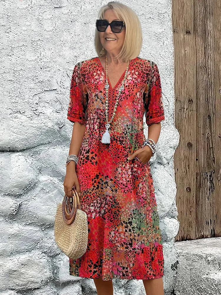 Midi-jurk met bloemenprint en v-hals voor dames