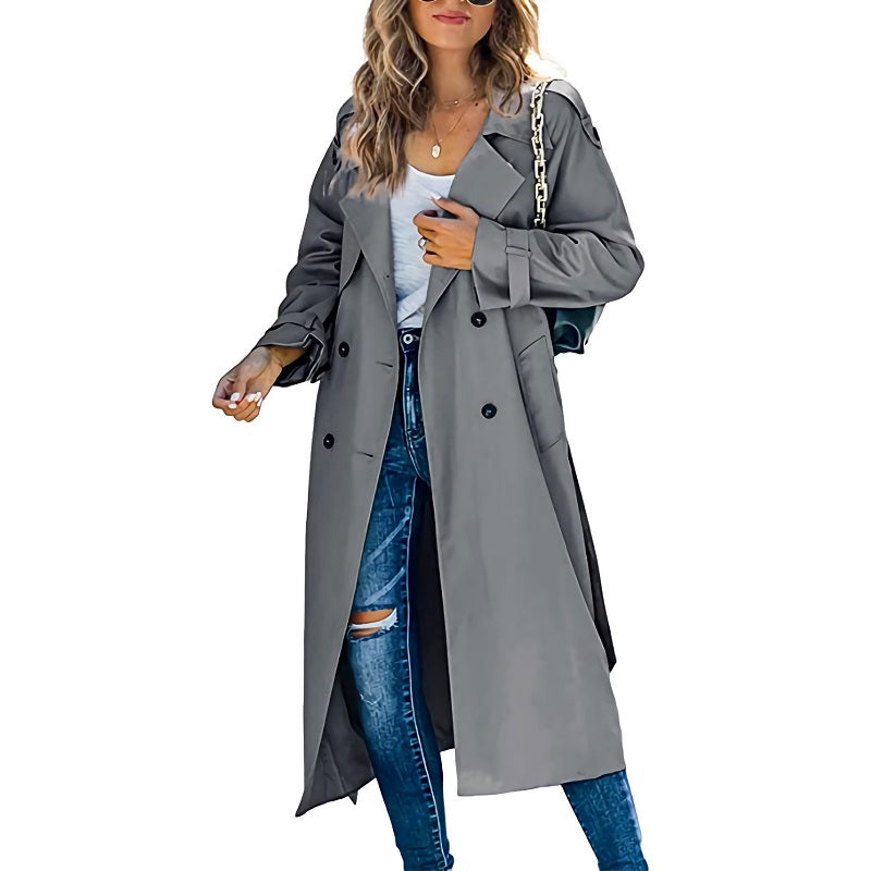 Klassieke Dames Trenchcoat met Dubbele Rij Knopen