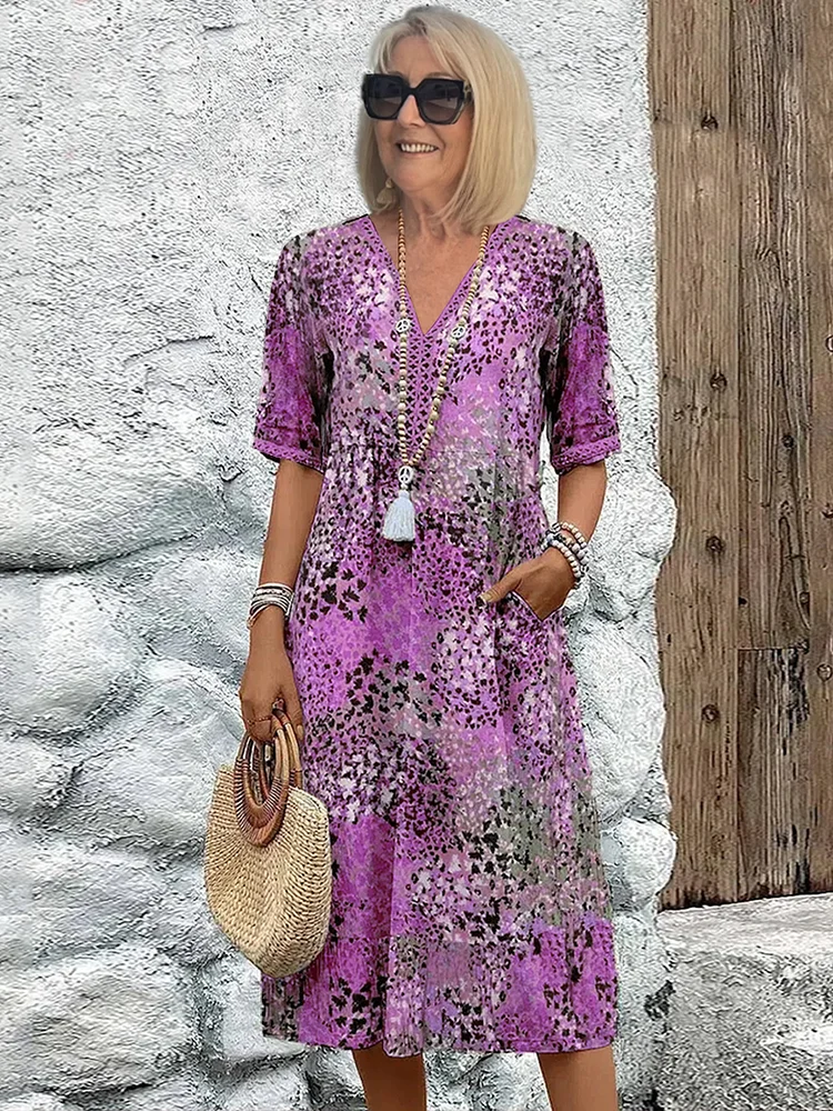 Midi-jurk met bloemenprint en v-hals voor dames