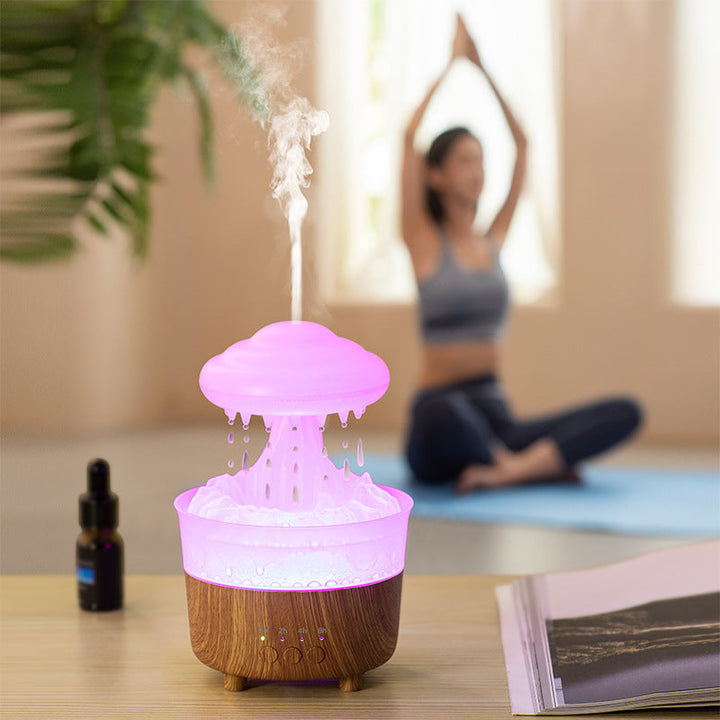 Regenwolk diffuser in houtlook met regengeluid en afstandsbediening