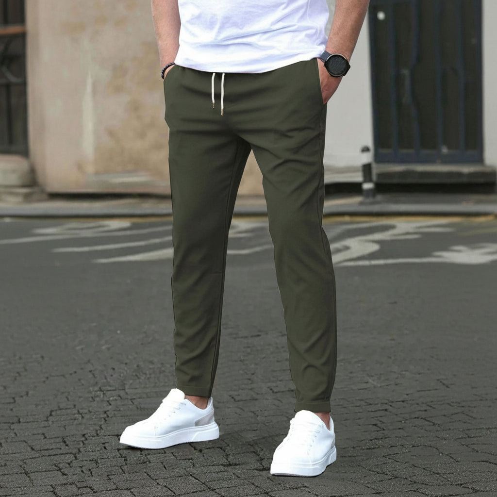 Casual Slim Fit Leather Tag Cropped Pants Solid Color Pants