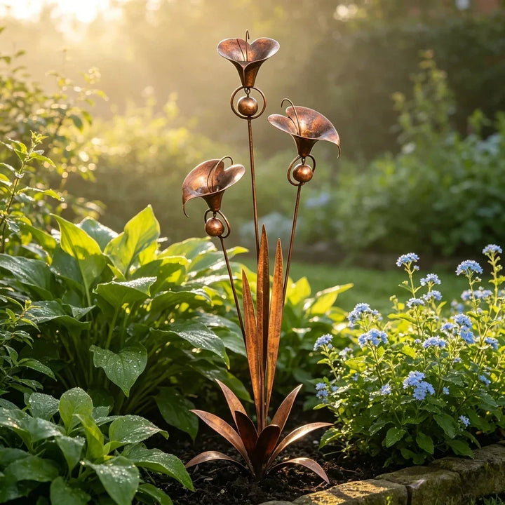 Tuinsteker met koperen bloemen
