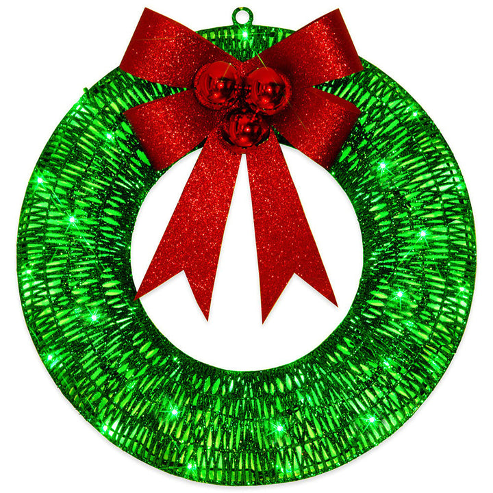Kerstkrans met verlichting en grote rode strik, 50 cm