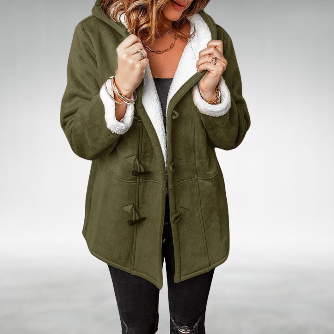 Lange wintermantel met fleece voering en knevelsluiting voor dames