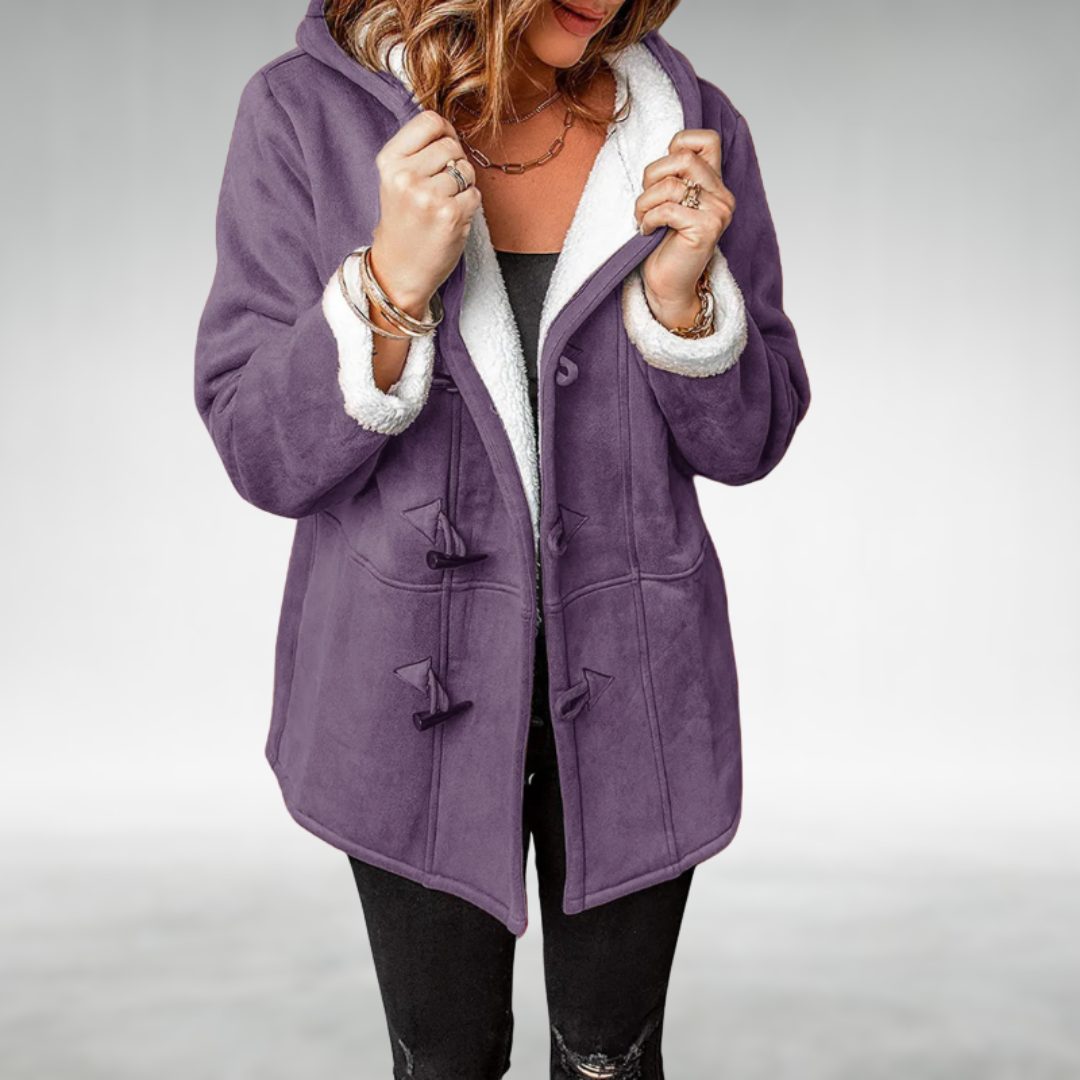 Lange wintermantel met fleece voering en knevelsluiting voor dames