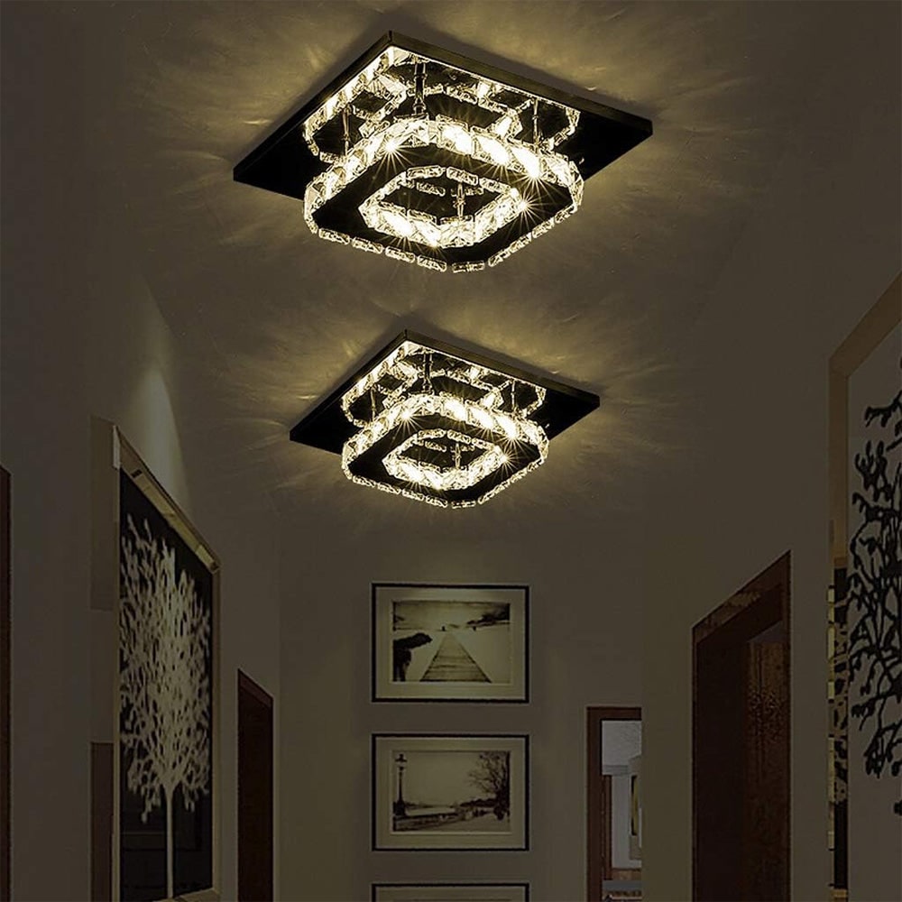 Plafondlamp met led, kristal en vierkant ontwerp voor de slaapkamer