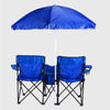 Opvouwbare dubbele campingstoel met middenkoeler, parasol en bekerhouders