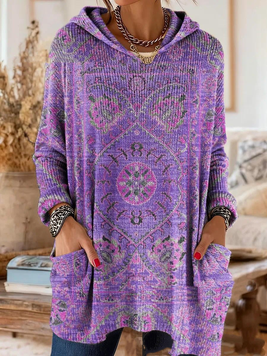 Tuniektop met capuchon en bohemianprint, losse pasvorm en lange mouwen