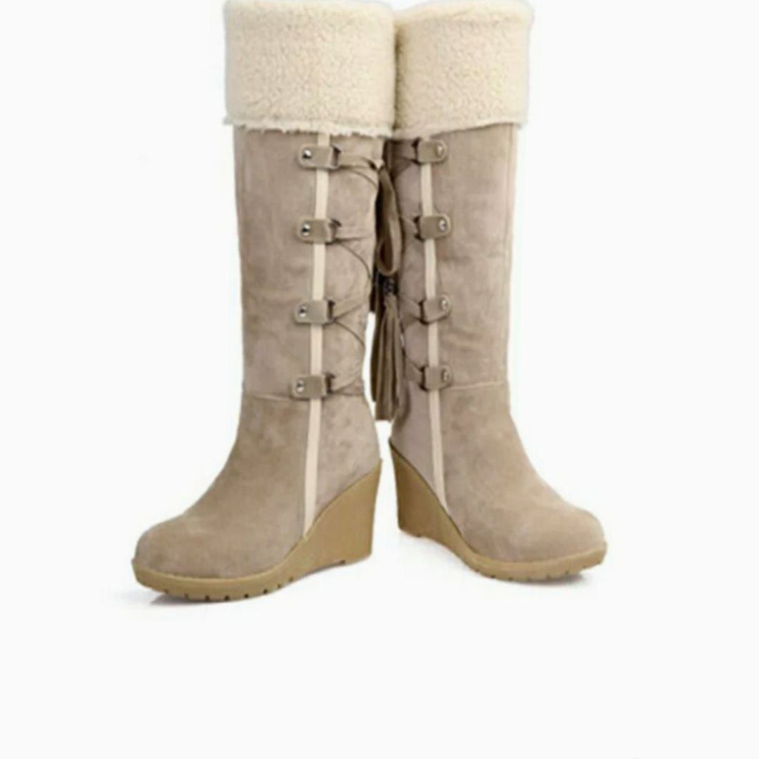 Winter kniehoge laarzen met sleehak en bontrand voor dames