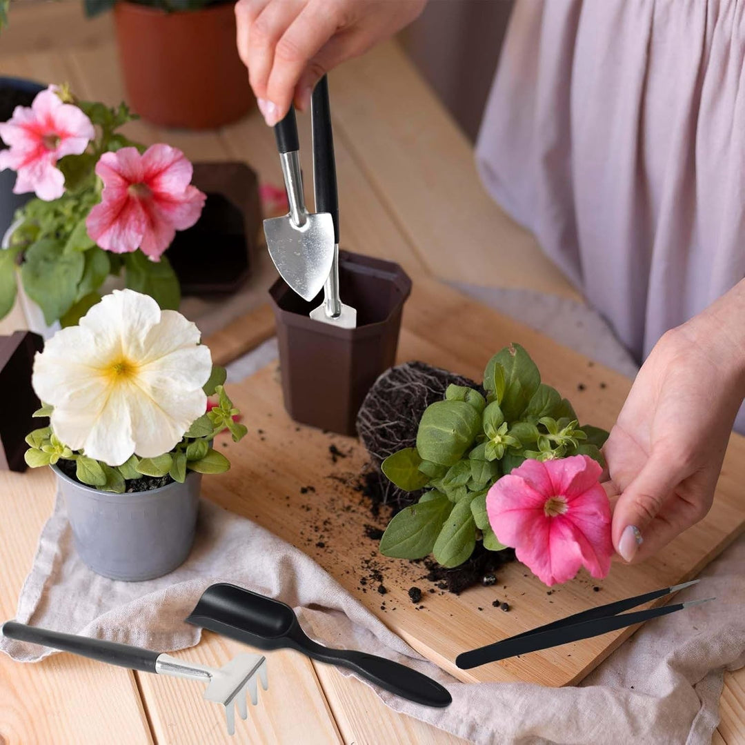 Tuingereedschapsset met miniatuurpincetten en trekkoordzakje voor vetplanten en gazonrandsnijder