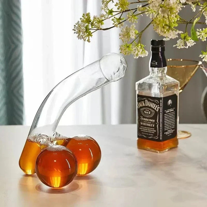 Glazen karaf, grappig, fallisch, helder, voor sterke drank en whisky, cadeau