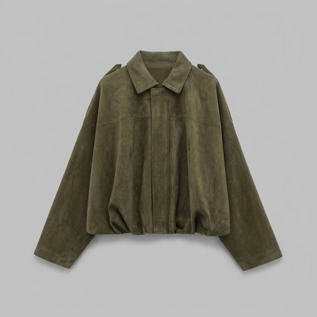 Dames Suède Bomberjack Cropped met Getailleerde Pasvorm