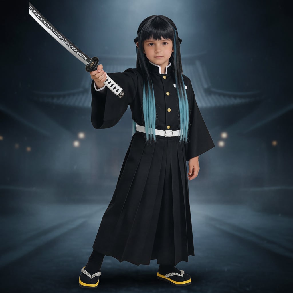 Halloween anime cosplaykostuum en outfit met hoge kraag en wijde mouwen in samoerai-stijl