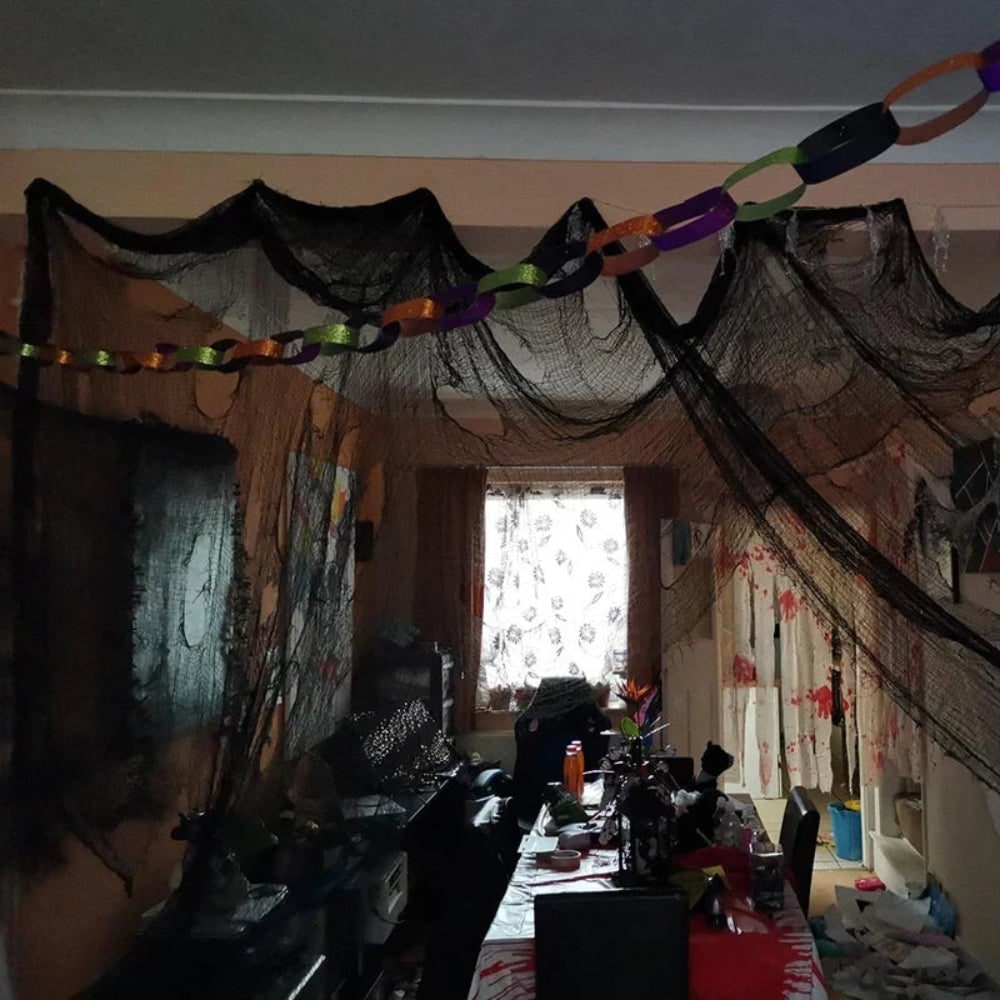 Halloween griezelige zwarte gazen doek decoratie voor spookhuis feest prop
