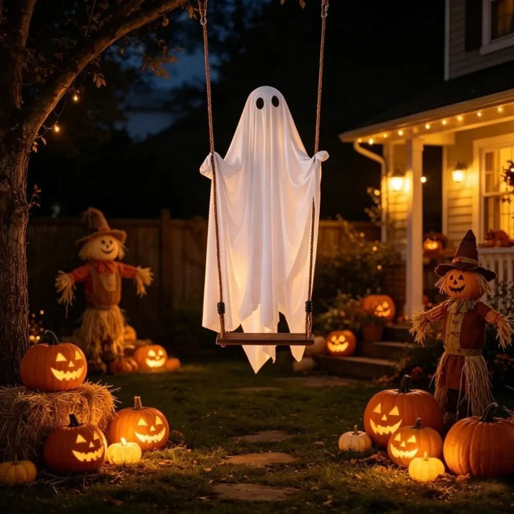 Halloween hangende spookdecoratie met ledlicht en afstandsbediening voor grote tuin buiten en feest