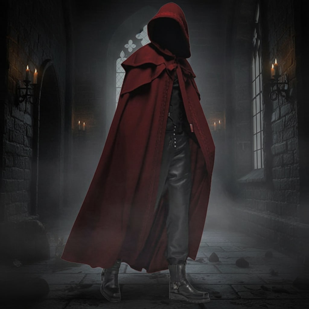 Halloween cape met capuchon en geborduurde rand voor heksenkostuum, feest, Roodkapje