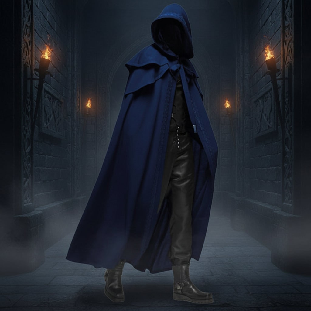 Halloween cape met capuchon en geborduurde rand voor heksenkostuum, feest, Roodkapje