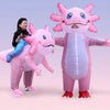 Halloween opblaasbaar axolotlkostuum met ventilator op batterijen en ontwerp voor het hele lichaam