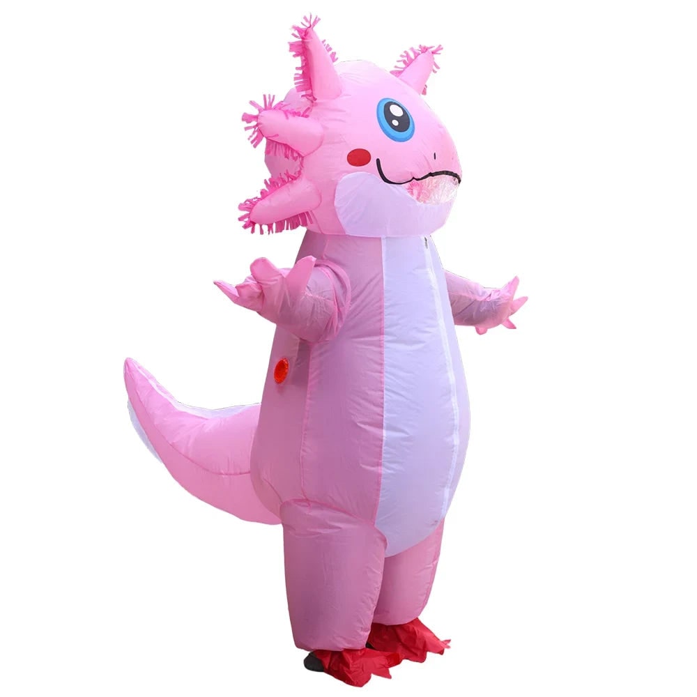 Halloween opblaasbaar axolotlkostuum met ventilator op batterijen en ontwerp voor het hele lichaam