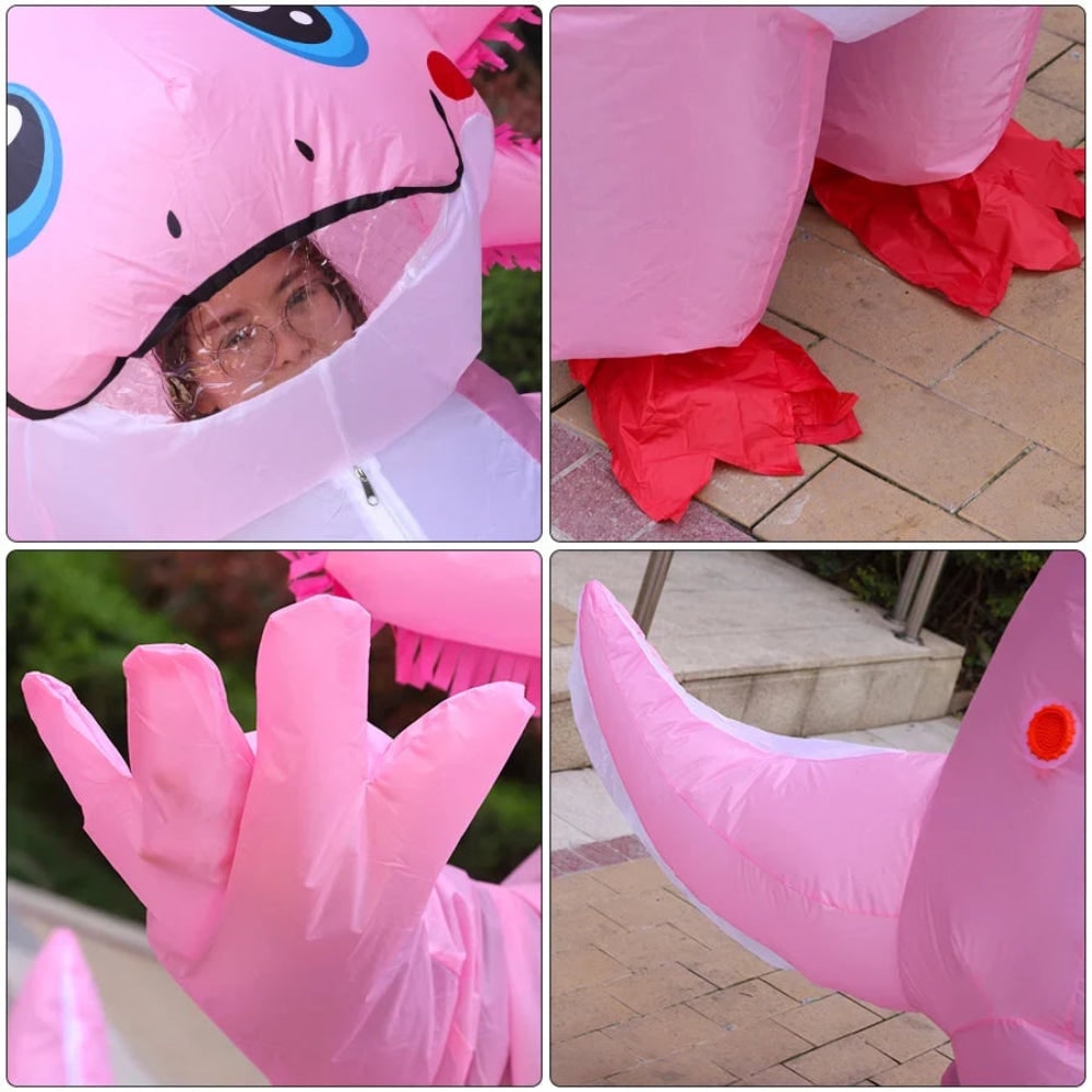 Halloween opblaasbaar axolotlkostuum met ventilator op batterijen en ontwerp voor het hele lichaam