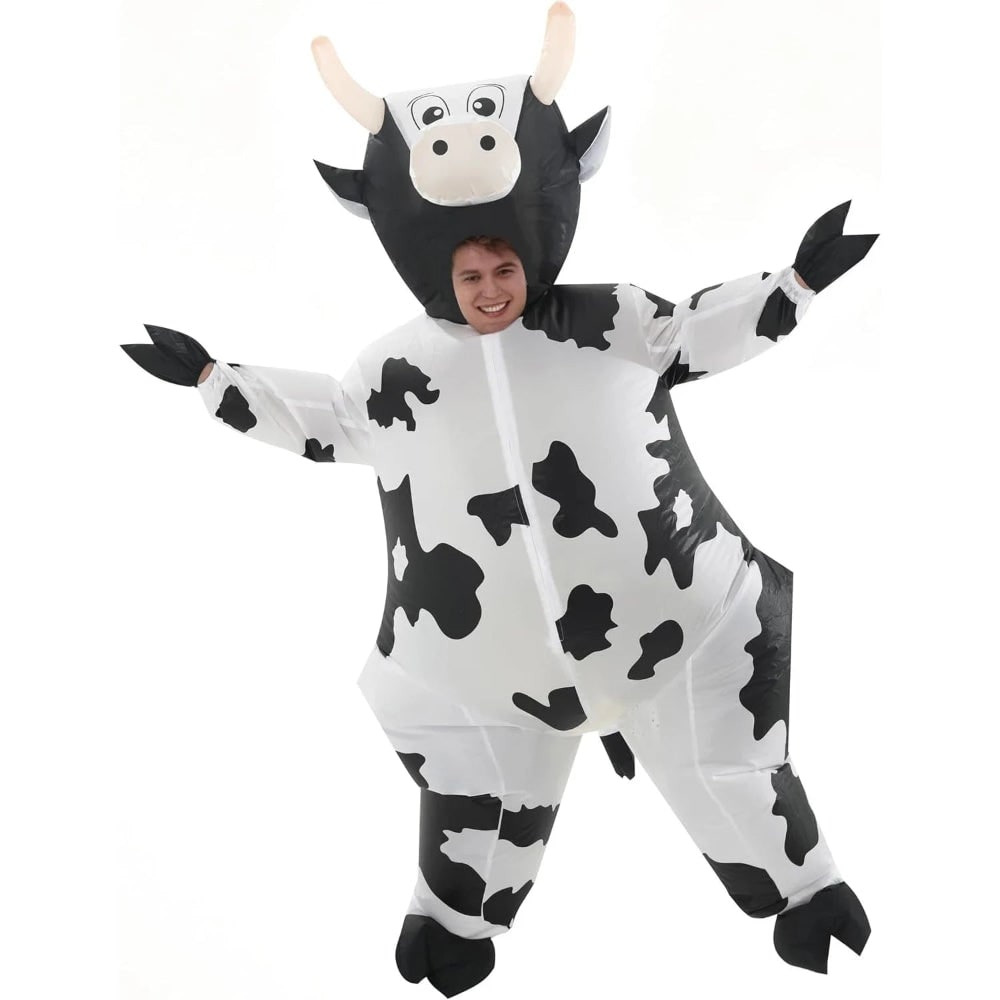 Halloween opblaasbaar koeienkostuum met opblaaspak en dierenontwerp