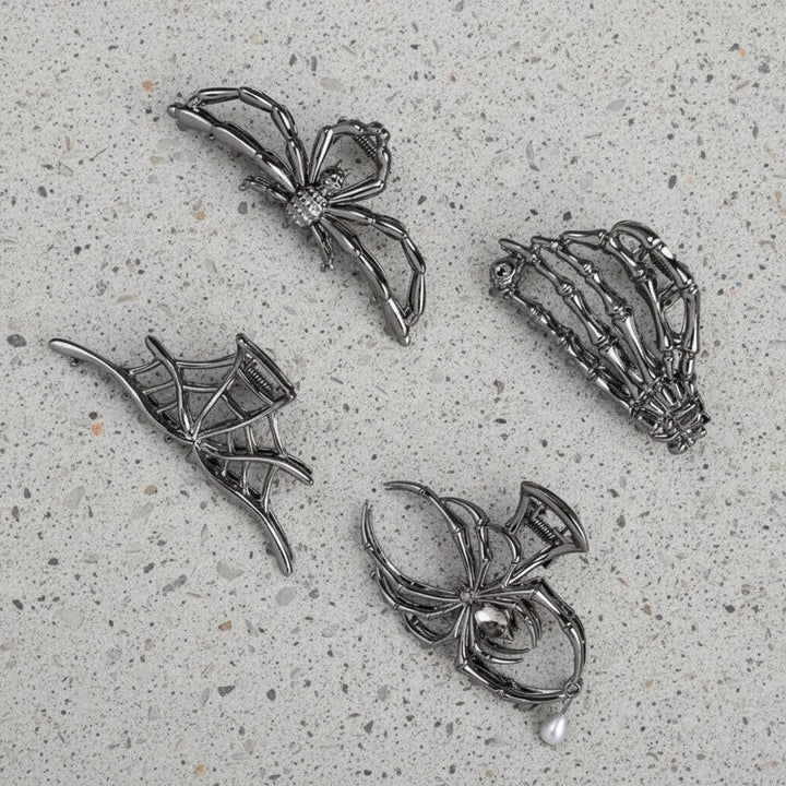 Halloween metalen klauwklemmen met griezelige spin-, vleermuis- en skeletontwerpen, decoratieve haarklemmen